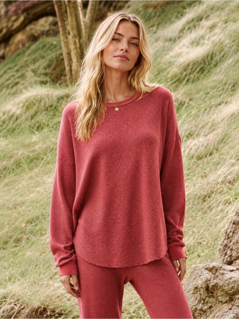 THE GREAT size 1 small circle thermal Red Waffle Knit Pullover
